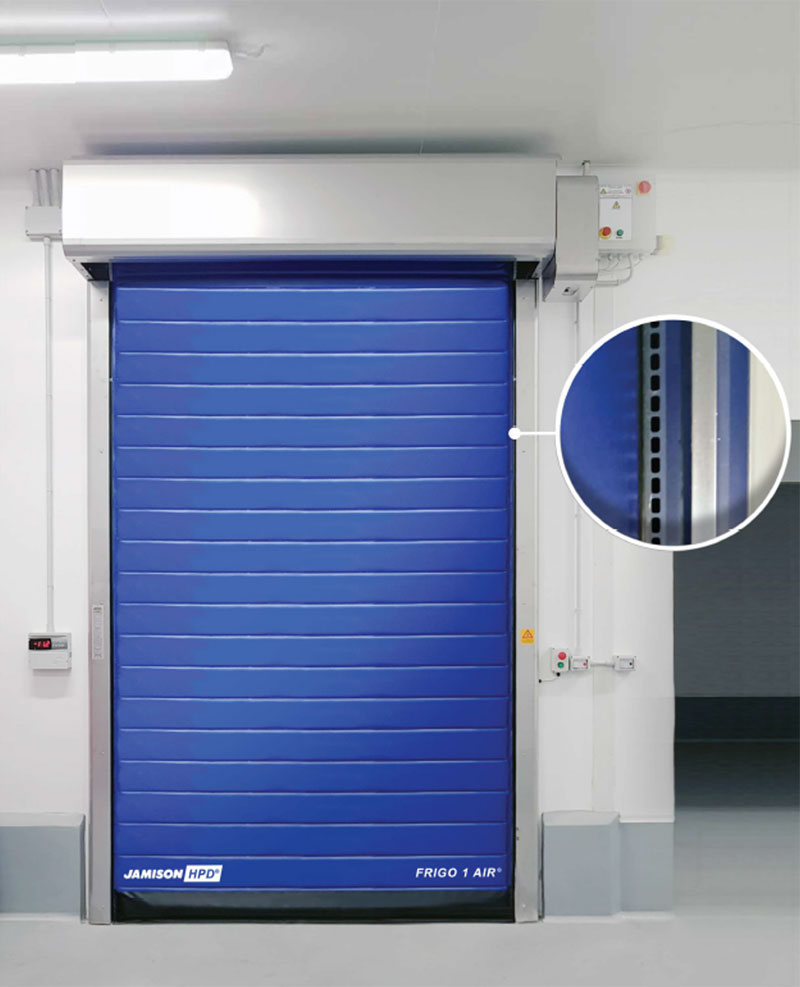 Blue coiling doors