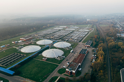 an aerial view of a water treatment center